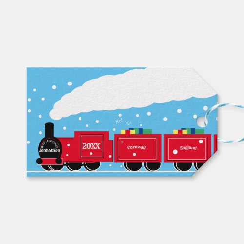Christmas steam train in snow gift tags