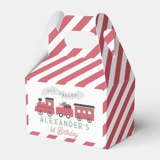 Christmas Steam Train Kids Birthday Favor Boxes (Front Side)