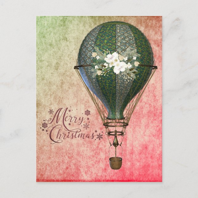 Christmas Steampunk Balloon Postcard (Front)