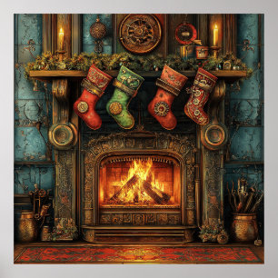 Christmas Steampunk Fireplace Poster