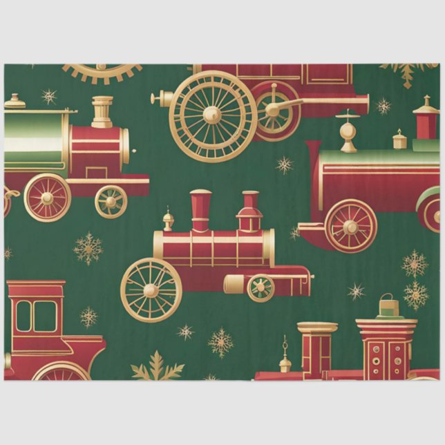 christmas steampunk locomotive tissue paper (Front)