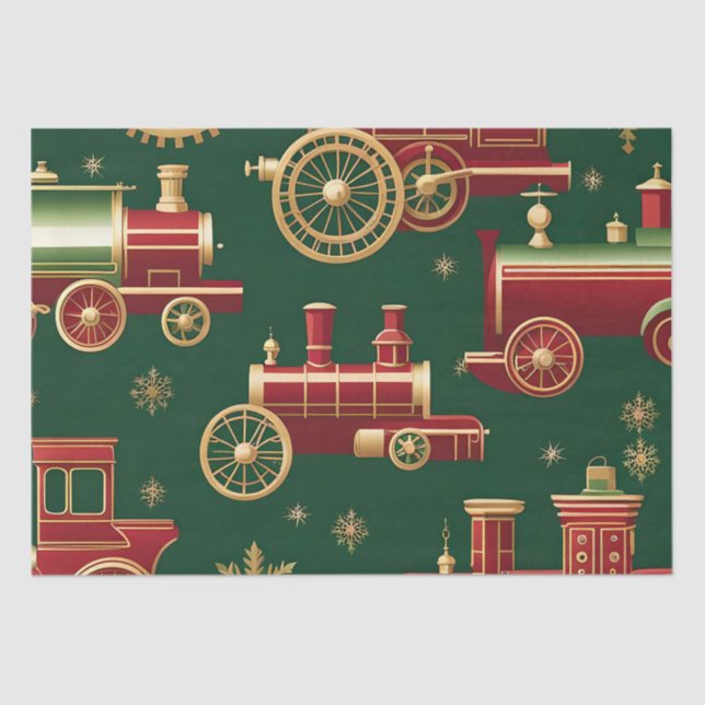 christmas steampunk locomotive tissue paper (Front)