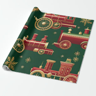 christmas steampunk locomotive wrapping paper