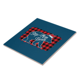 Christmas Step Mom Bear Christmas Red Plaid Buffal Ceramic Tile