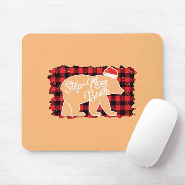 Christmas Step Mom Bear Christmas Red Plaid Buffal Mouse Pad (With Mouse)
