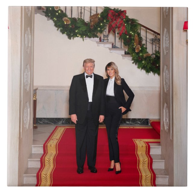 Christmas steps President Donald Trump & Melania Ceramic Tile (Front)