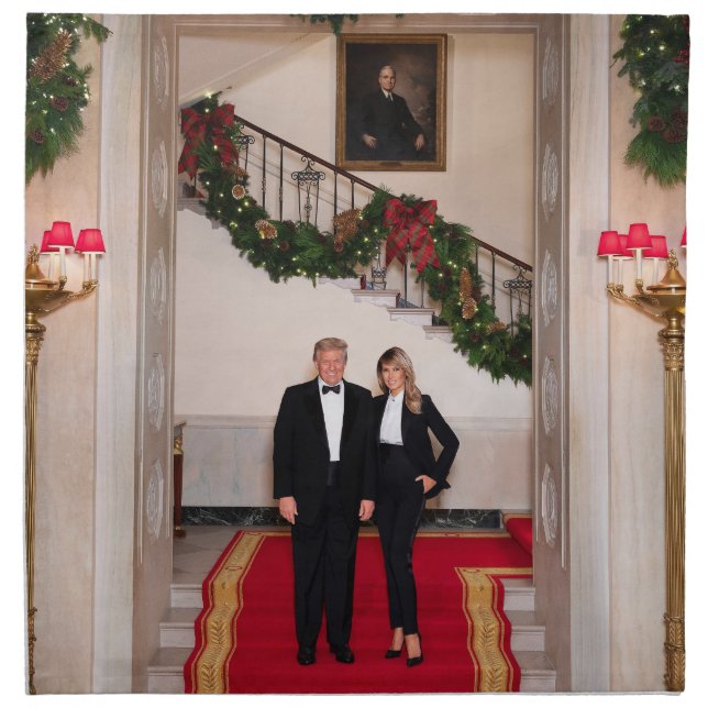 Christmas steps President Donald Trump & Melania Cloth Napkin (Front)