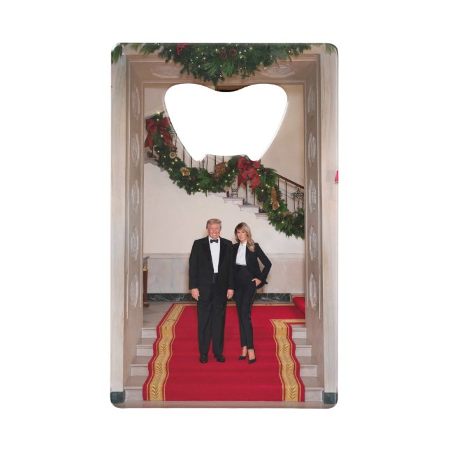Christmas steps President Donald Trump & Melania Credit Card Bottle Opener (Front)