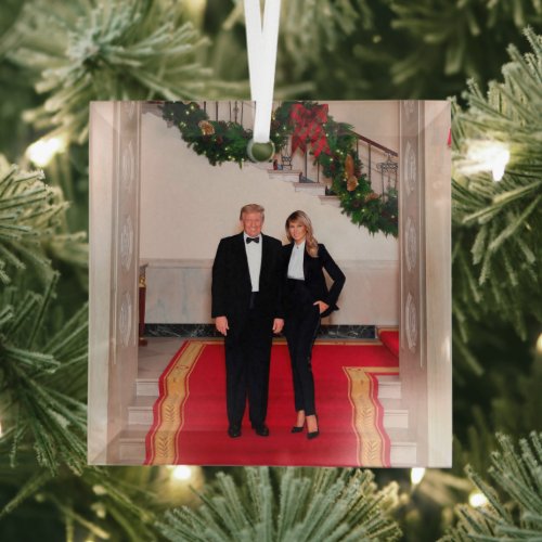 Christmas steps President Donald Trump  Melania Glass Ornament