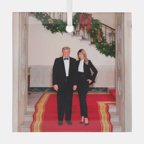 Christmas steps President Donald Trump  Melania Glass Ornament