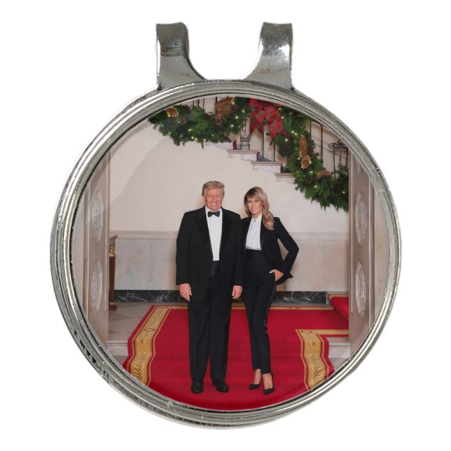 Christmas steps President Donald Trump & Melania Golf Hat Clip (Front)