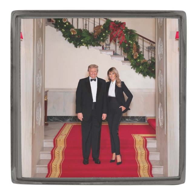 Christmas steps President Donald Trump & Melania Gunmetal Finish Lapel Pin (Front)