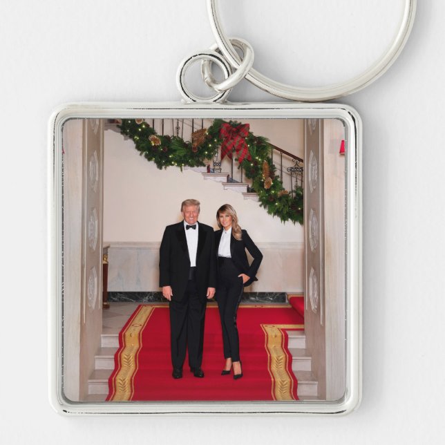 Christmas steps President Donald Trump & Melania Keychain (Front)