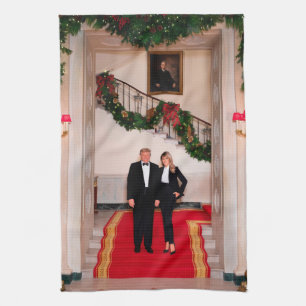 Christmas steps President Donald Trump & Melania Kitchen Towel