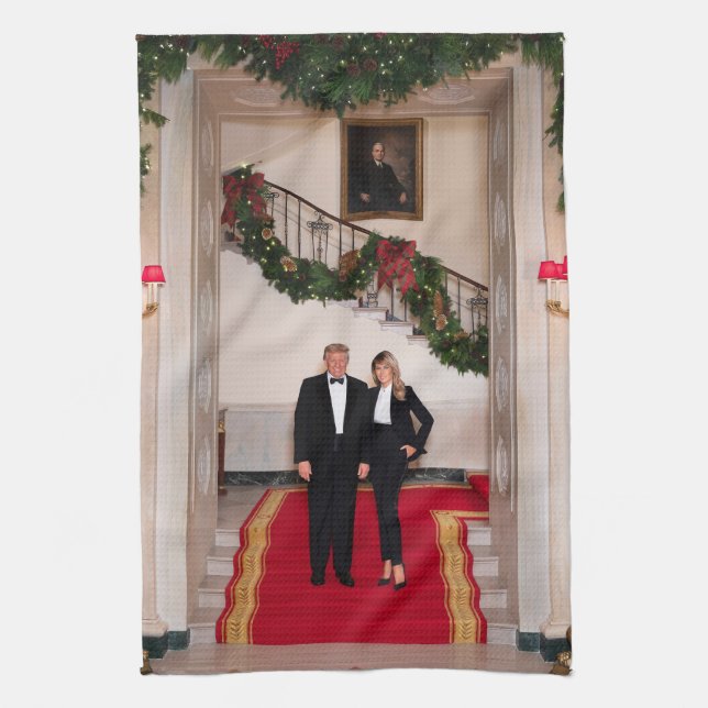 Christmas steps President Donald Trump & Melania Kitchen Towel (Vertical)