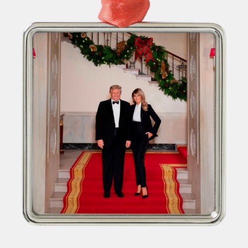 Christmas steps President Donald Trump  Melania Metal Ornament