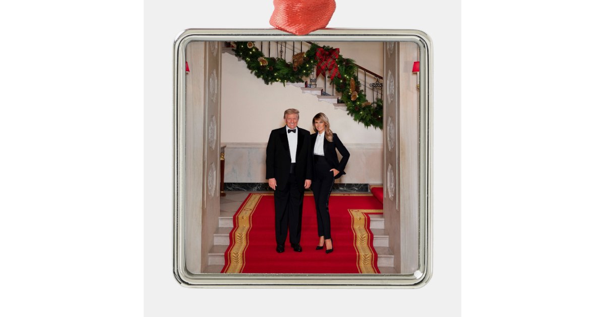 Christmas steps President Donald Trump & Melania Metal Ornament Zazzle