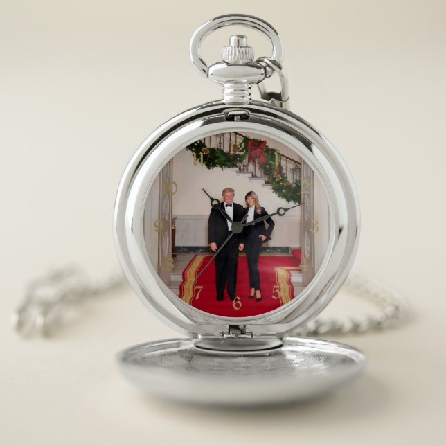 Christmas steps President Donald Trump & Melania Pocket Watch (Inside)