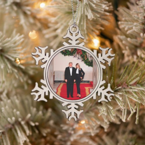Christmas steps President Donald Trump  Melania Snowflake Pewter Christmas Ornament