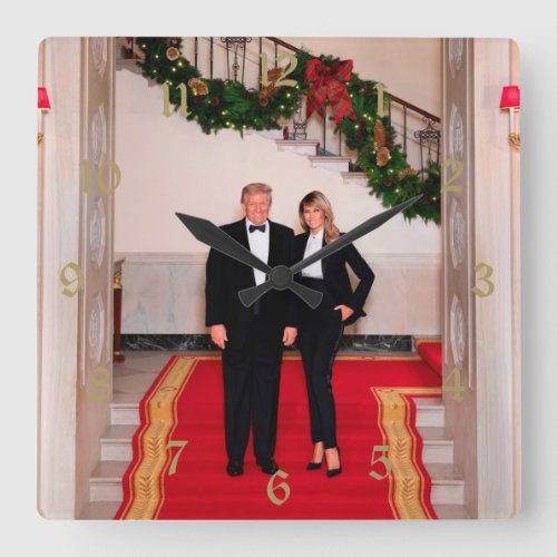 Christmas steps President Donald Trump  Melania Square Wall Clock
