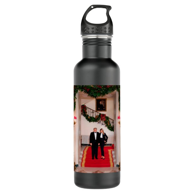 Christmas steps President Donald Trump & Melania Stainless Steel Water Bottle (Front)