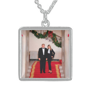 Christmas steps President Donald Trump & Melania Sterling Silver Necklace