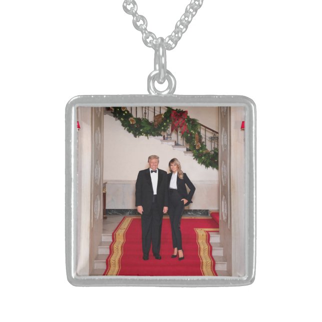 Christmas steps President Donald Trump & Melania Sterling Silver Necklace (Front)