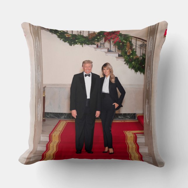 Christmas steps President Donald Trump & Melania Throw Pillow (Front)