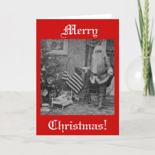 Christmas Stereoview Santa & American Flag Holiday Card