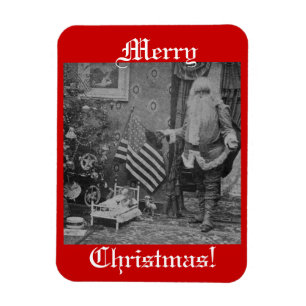 Christmas Stereoview Santa & American Flag Magnet