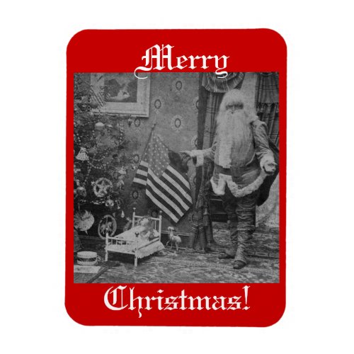 Christmas Stereoview Santa  American Flag Magnet