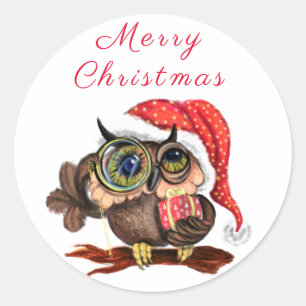 Christmas Sticker Baby Owl with Gift