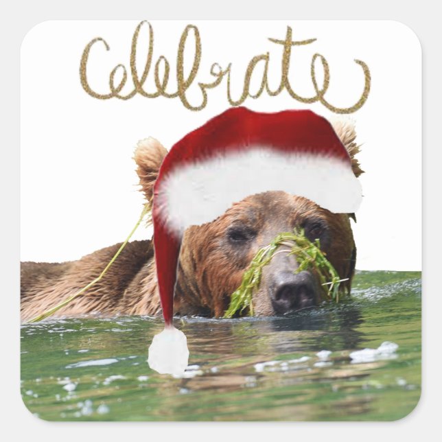 Christmas Sticker w/ grizzly bear (Front)