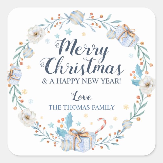 Christmas Stickers Blue Christmas Labels (Front)