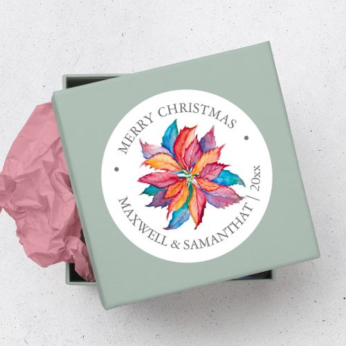 Christmas Stickers Colorful Rustic Poinsettia