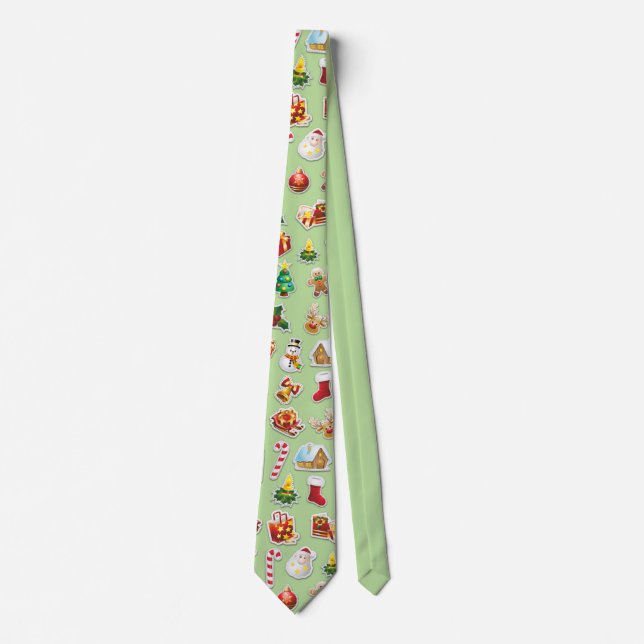 Christmas Stickers Festive Pattern Neck Tie (Front)