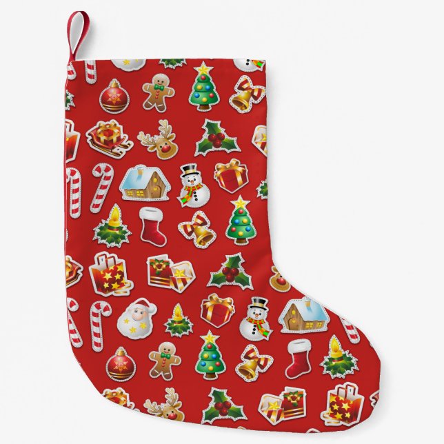 Christmas Stickers Festive Pattern Small Christmas Stocking (Front)