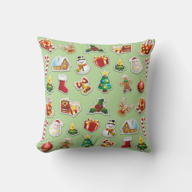 Christmas Stickers Festive Pattern Throw Pillow (Front)