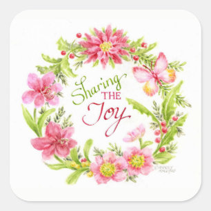 Christmas Stickers Floral Watercolor Wreath