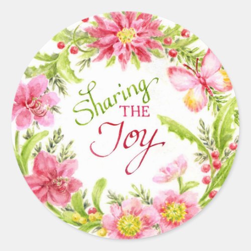 Christmas Stickers Floral Wreath Sharing Joy