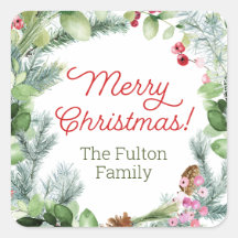 Christmas stickers, greenery and berries wreath