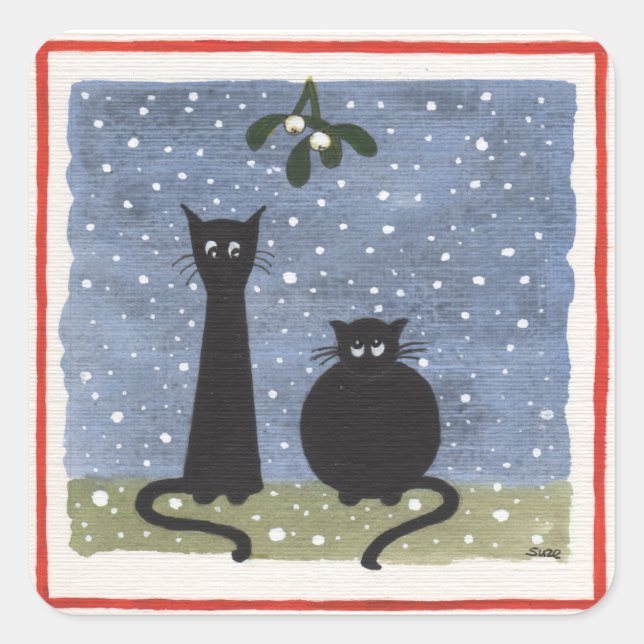 Christmas stickers of two black cats (Front)