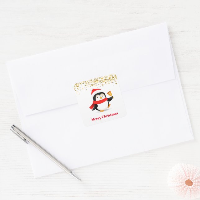 Christmas Stickers-Penguin Square Sticker (Envelope)