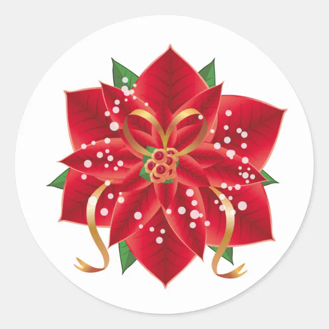 Christmas Stickers Red Poinsettia Classic Round Sticker Zazzle