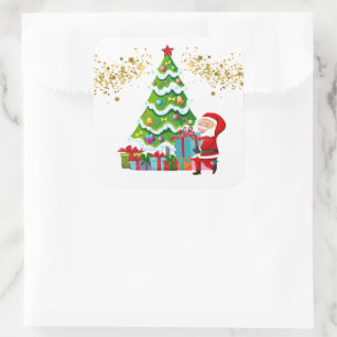 Christmas Stickers-Santa Square Sticker