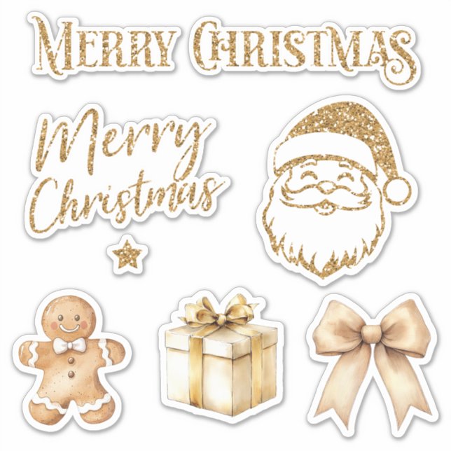 Christmas stickers set of 6 gold glitter 02 (Front)