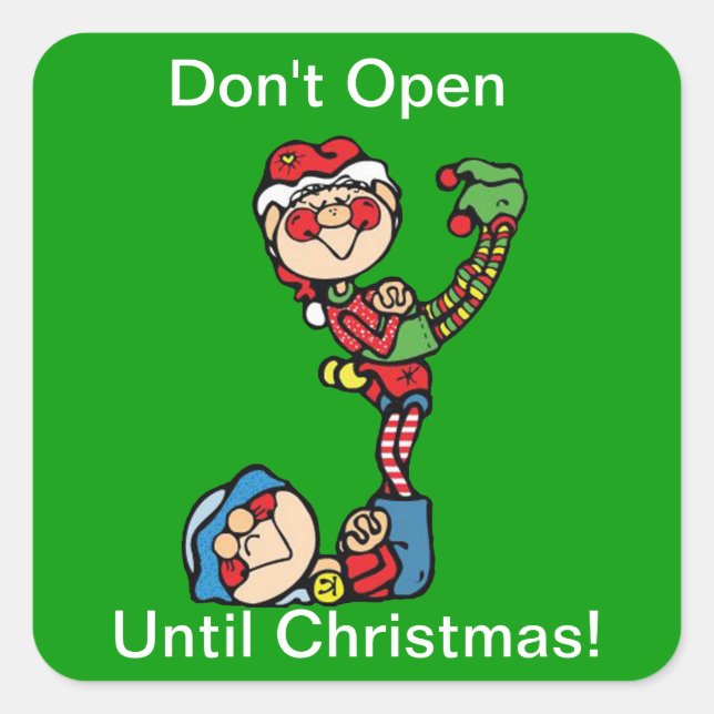 Christmas Stickers--Two Elves Square Sticker (Front)