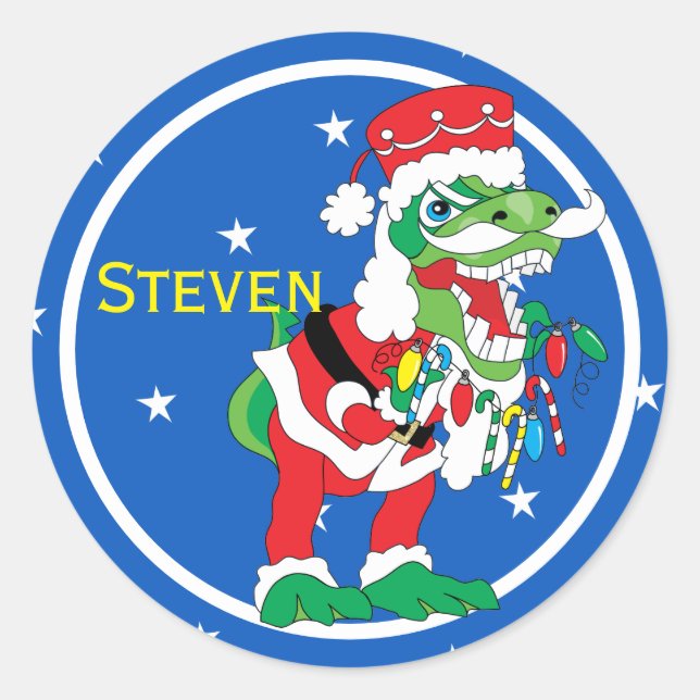 Christmas Stickers TySANTAsaurus Rex 2 Personalize (Front)