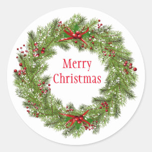 Christmas Stickers-Wreath Classic Round Sticker