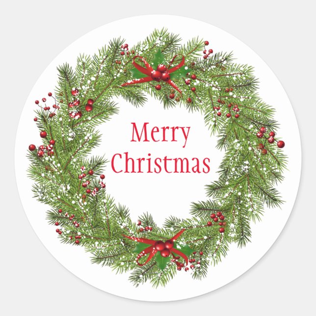Christmas Stickers-Wreath Classic Round Sticker (Front)